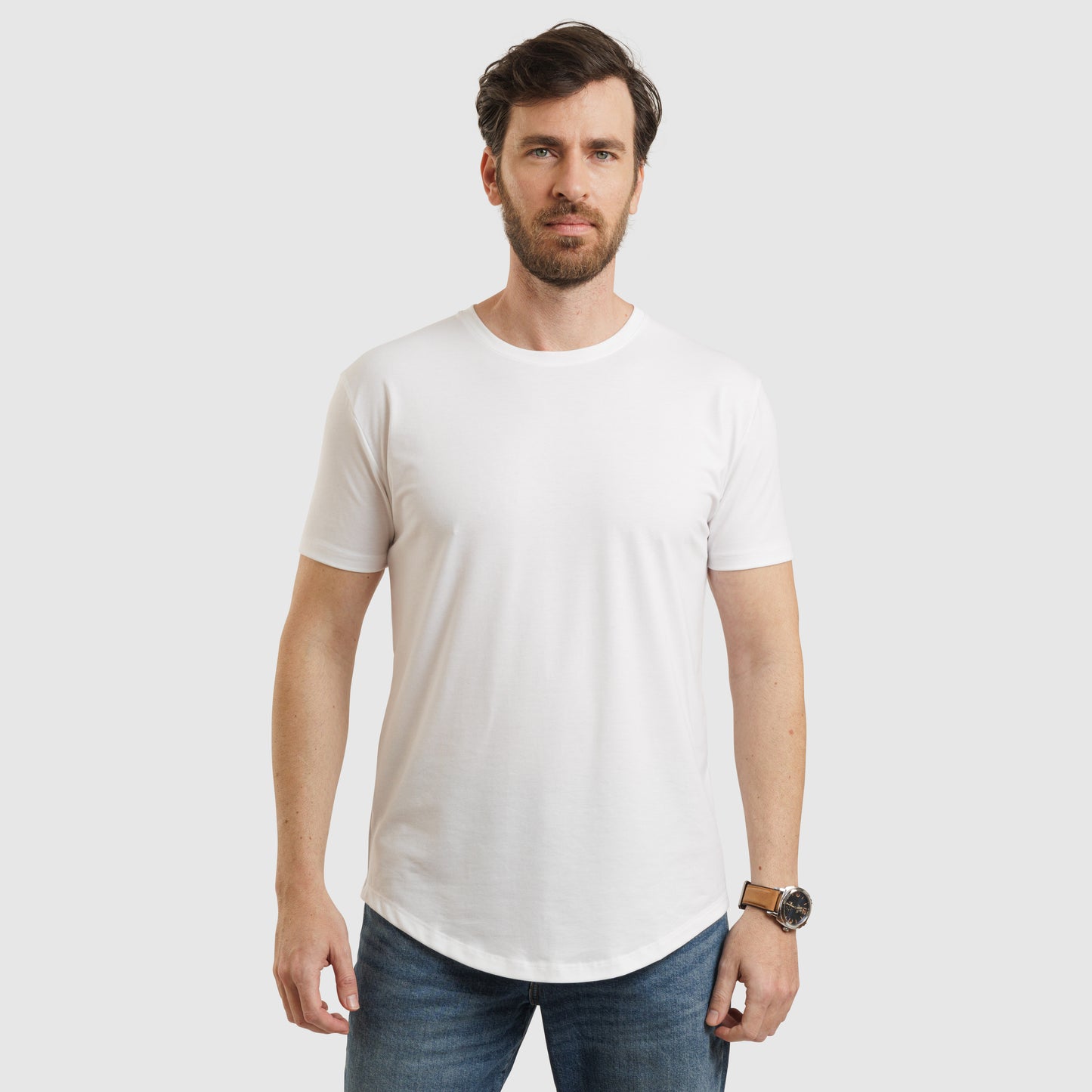 Crew Neck Curve Hem White/77035