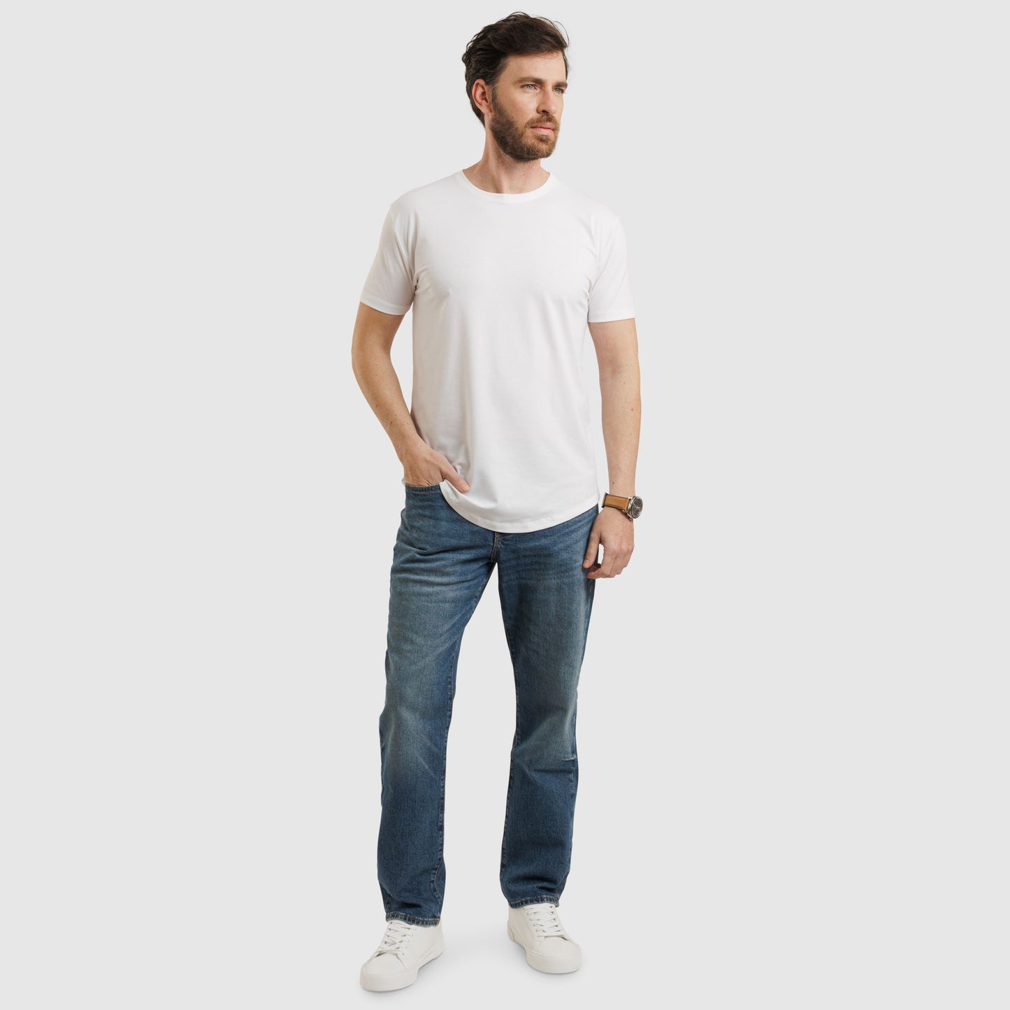 Crew Neck Curve Hem White/77035