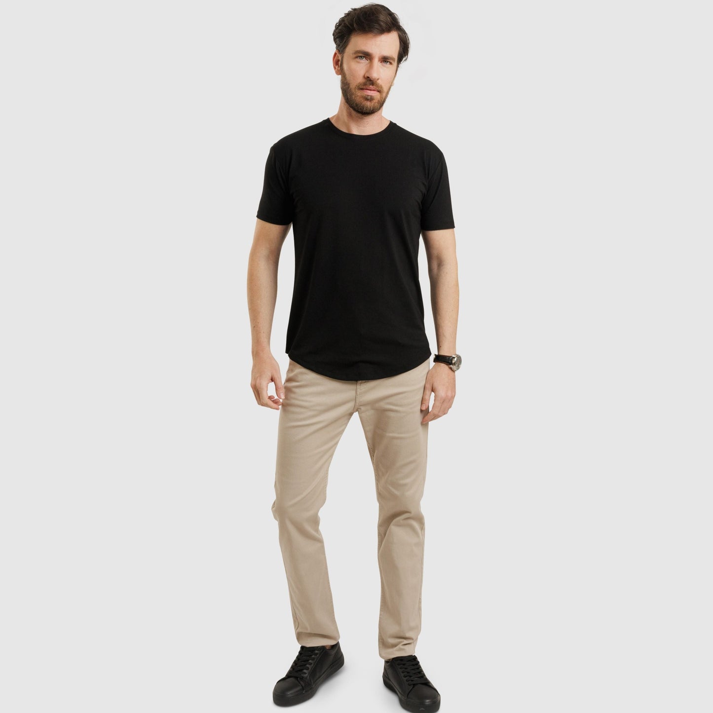 Crew Neck Curve Hem Black /77035