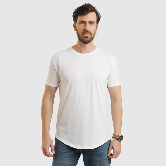 Crew Neck Curve Hem White/77035