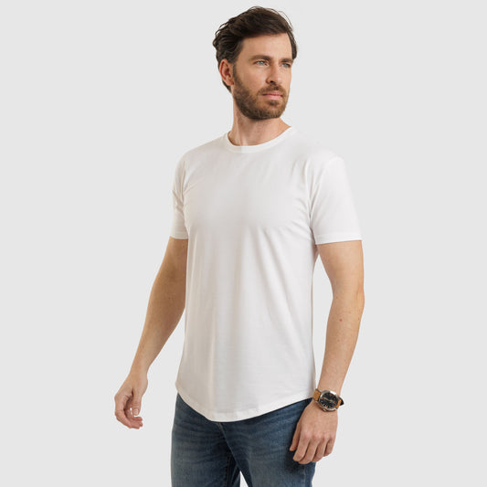 Crew Neck Curve Hem White/77035