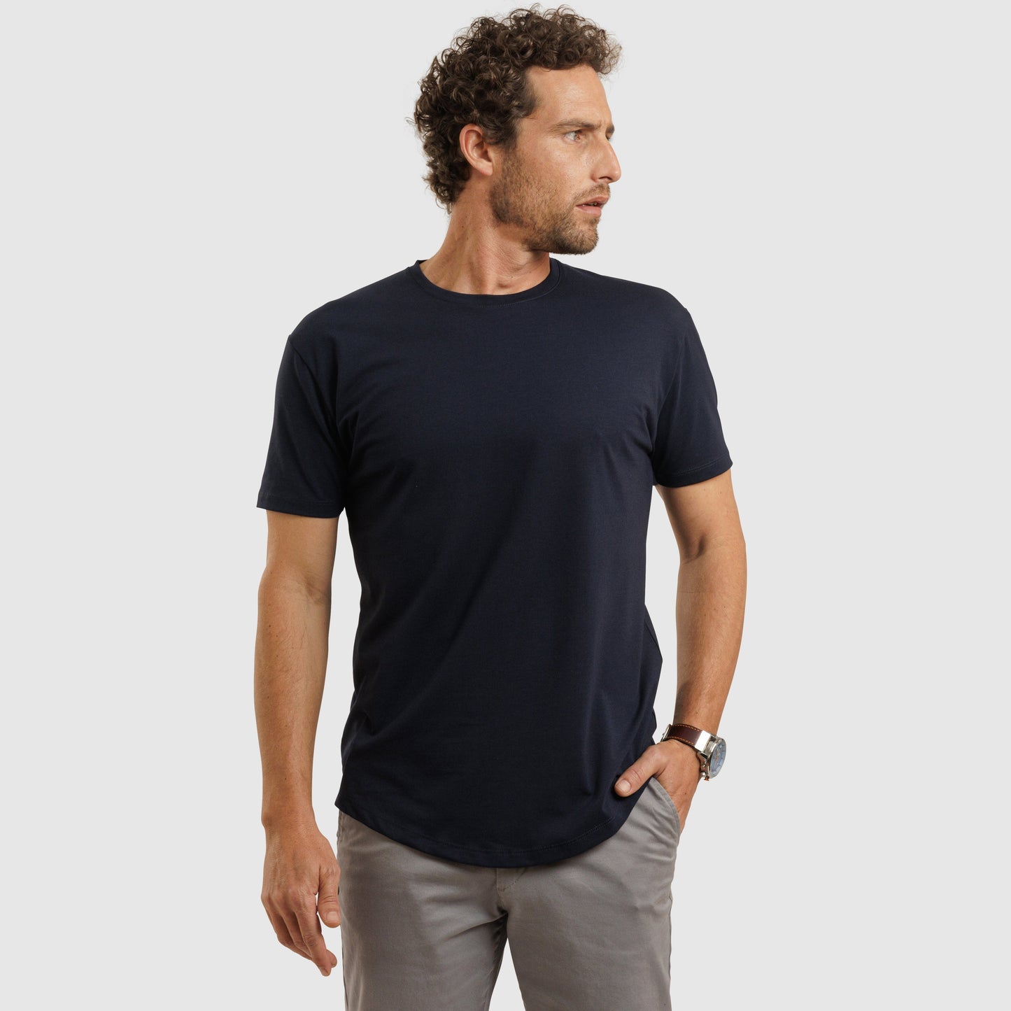 Crew Neck Curve Hem Navy /77035