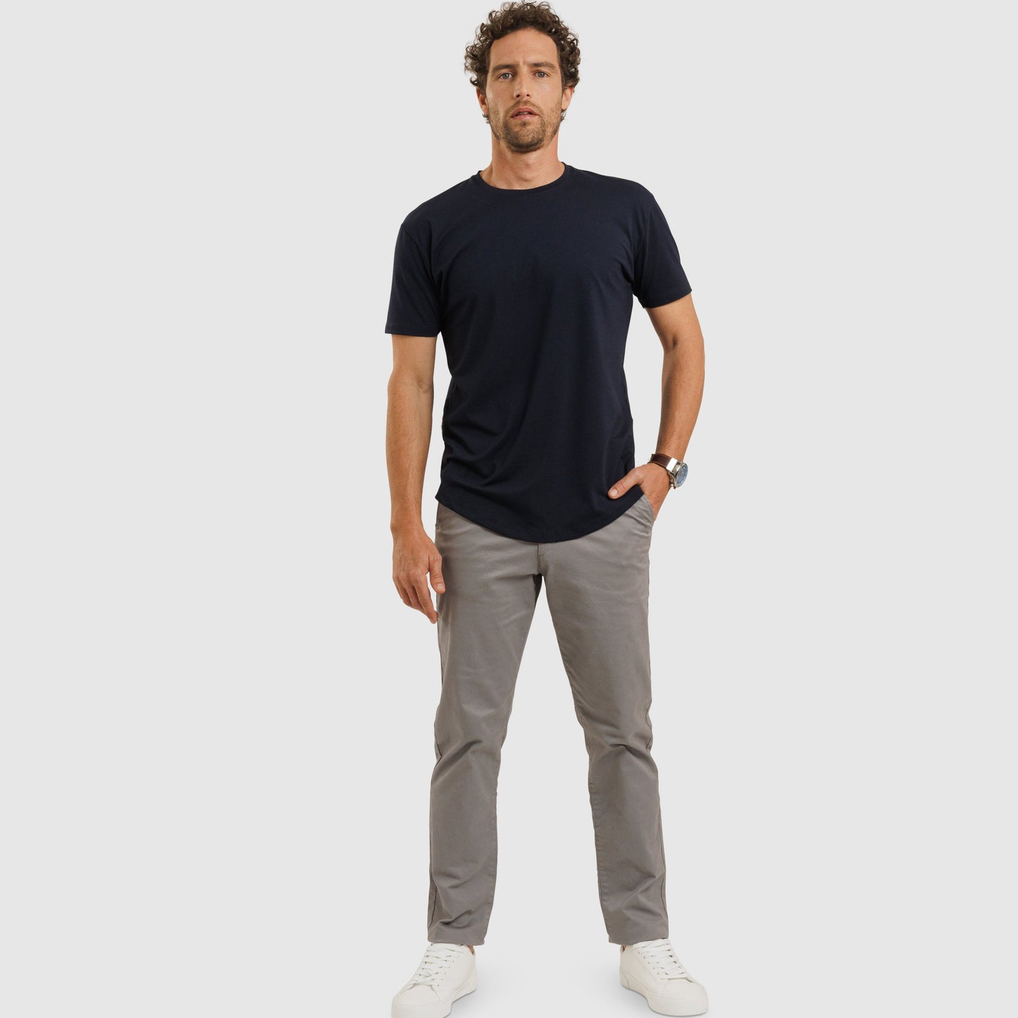 Crew Neck Curve Hem Navy /77035