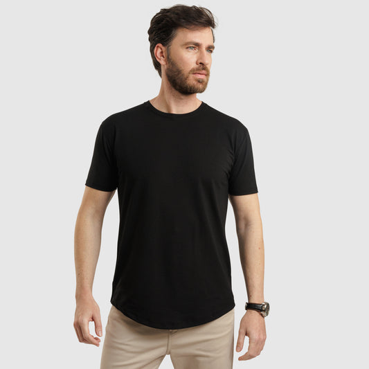 Crew Neck Curve Hem Black /77035